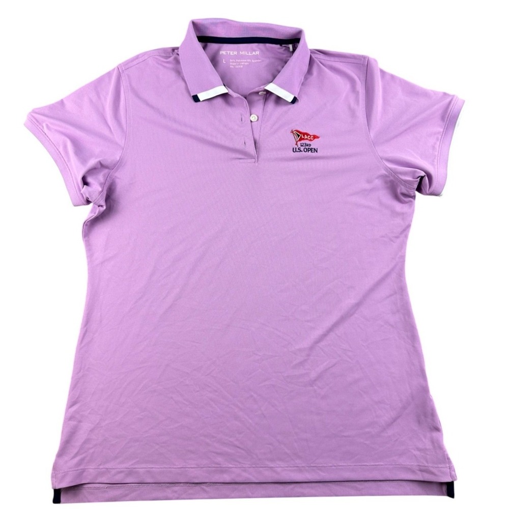 Peter Millar Polo Shirt Women L Purple Open 2023 U.S. Short Sleeve Solid Tennis